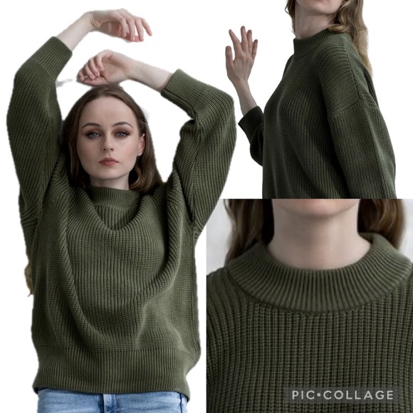 Mikarose Blair Slight Oversized Classic Knit Sweater in Satin Moss Green Size M - Picture 1 of 13